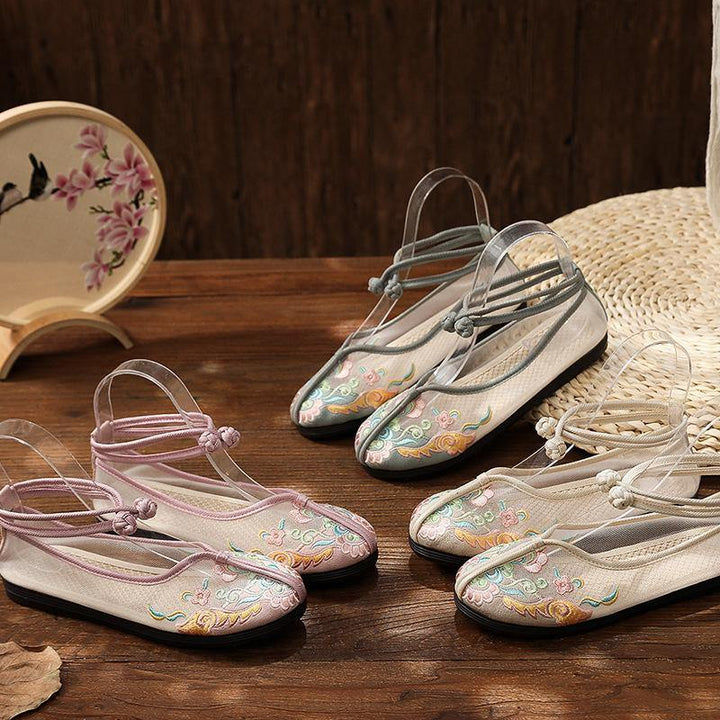 Beige Tulle Embroidered Oriental Flats