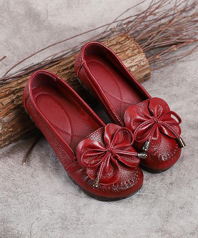 Black Leather Bow Handmade Flat Shoes