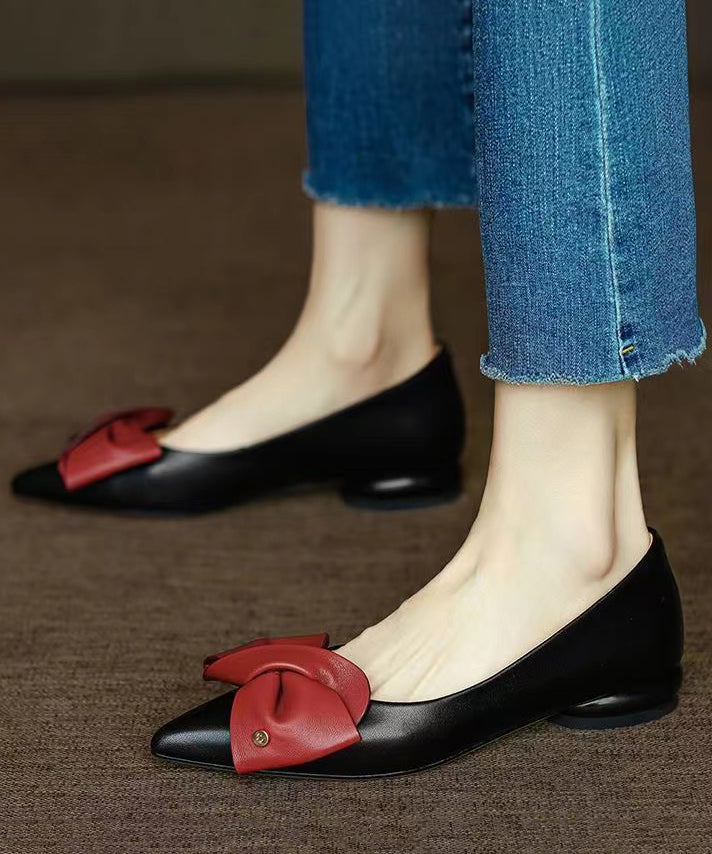 Black Cowhide Bow Pointed Toe Flats