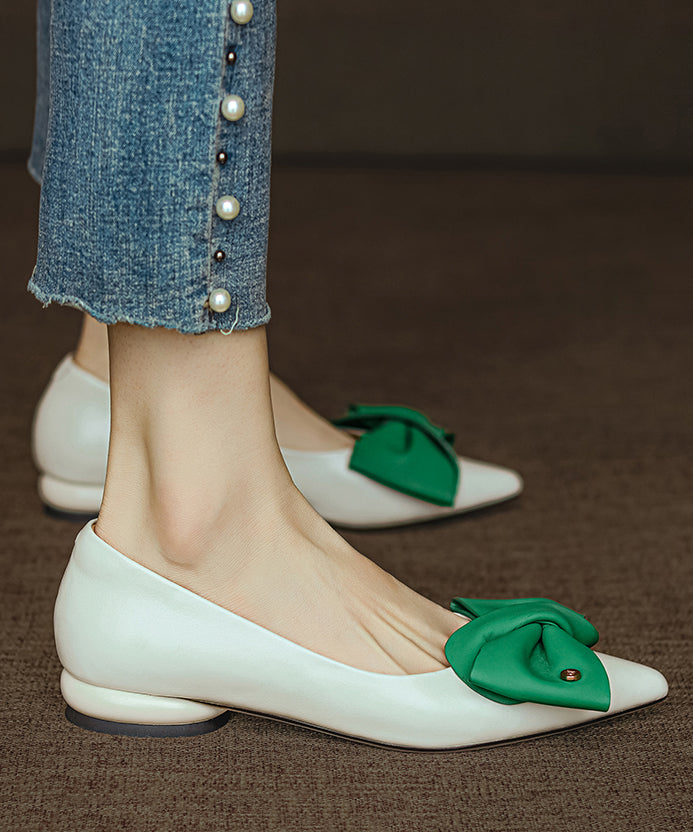 Black Cowhide Bow Pointed Toe Flats