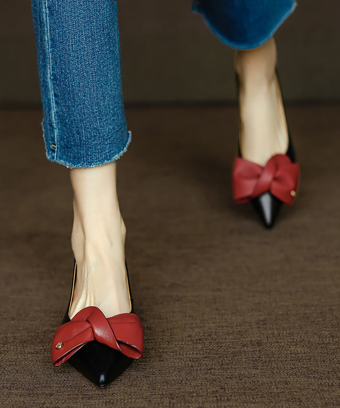 Black Cowhide Bow Pointed Toe Flats