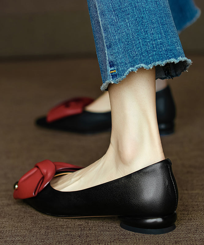 Black Cowhide Bow Pointed Toe Flats