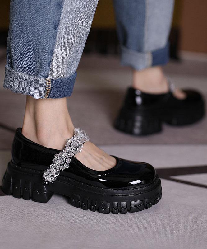 Black Buckle Strap Platform Flat Shoes