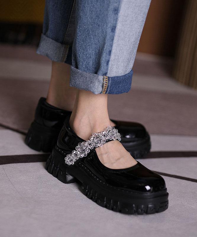 Black Buckle Strap Platform Flat Shoes