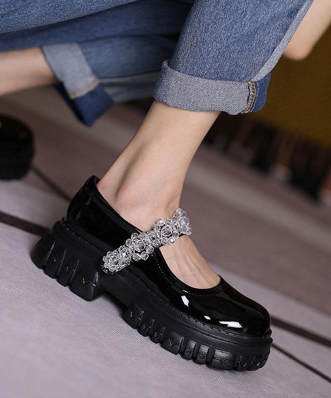 Black Buckle Strap Platform Flat Shoes