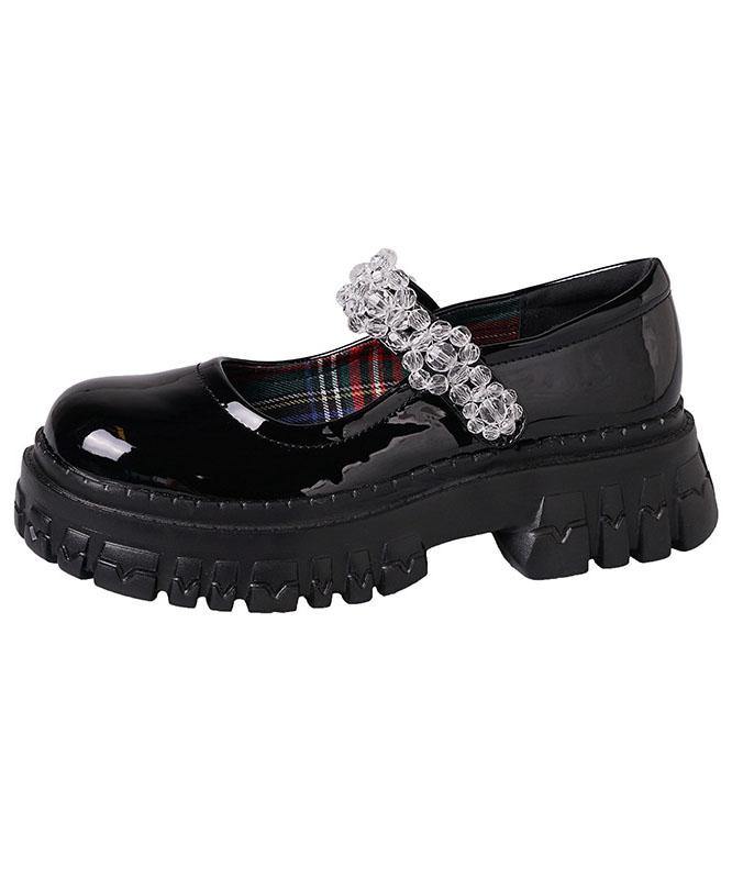 Black Buckle Strap Platform Flat Shoes