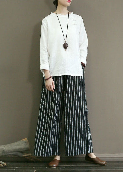Black Striped Wide-Leg Linen Pants