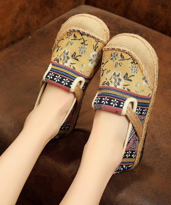 Blue Jacquard Cotton Linen Flat Shoes