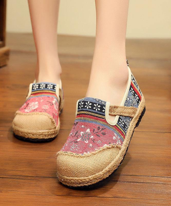Blue Jacquard Cotton Linen Flat Shoes