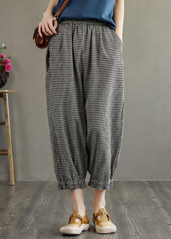 Bohemian Plaid Linen Pocket Pants