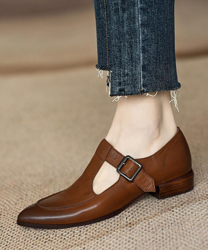 Brown Sheepskin Buckle Strap Flats