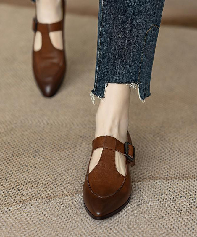 Brown Sheepskin Buckle Strap Flats