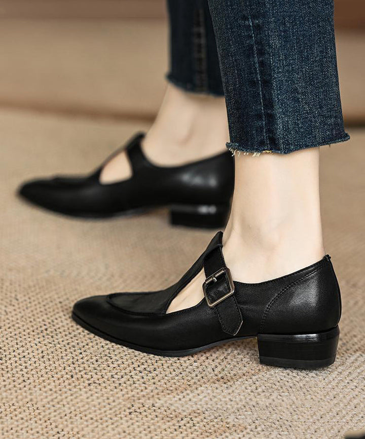 Brown Sheepskin Buckle Strap Flats