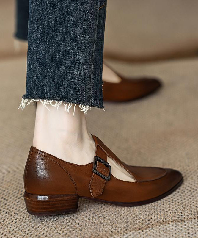 Brown Sheepskin Buckle Strap Flats