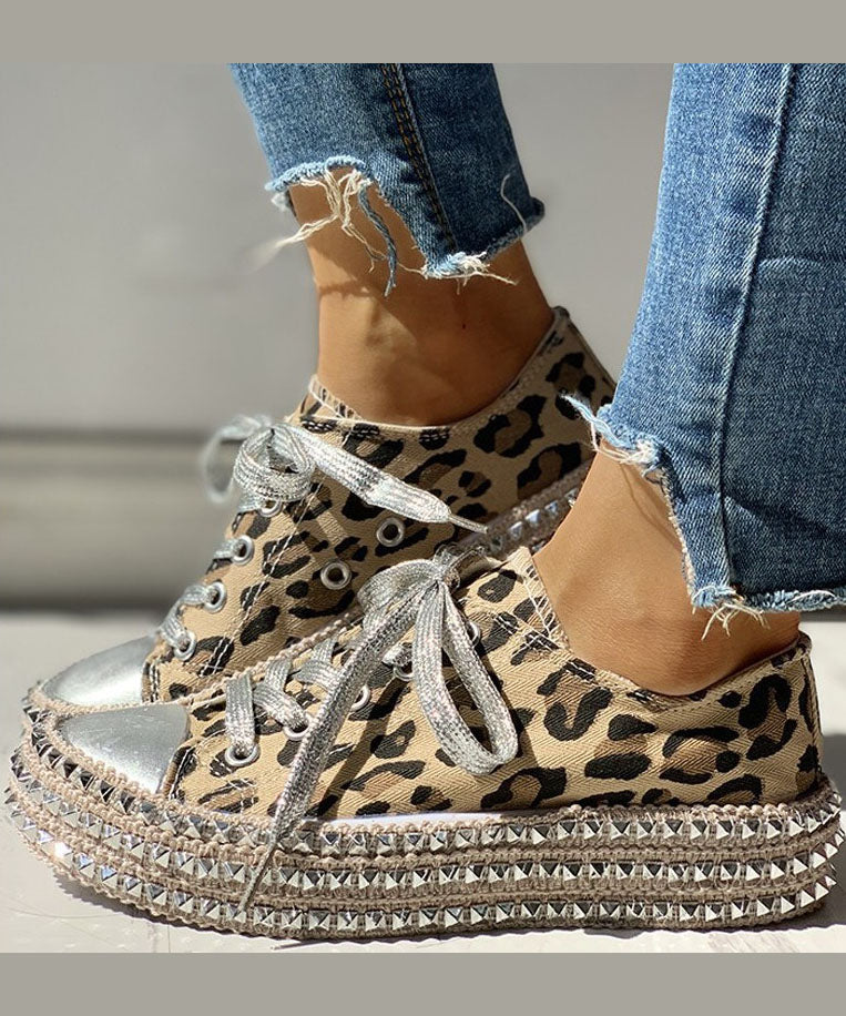 Boho Leopard Print Cotton Flat Shoes