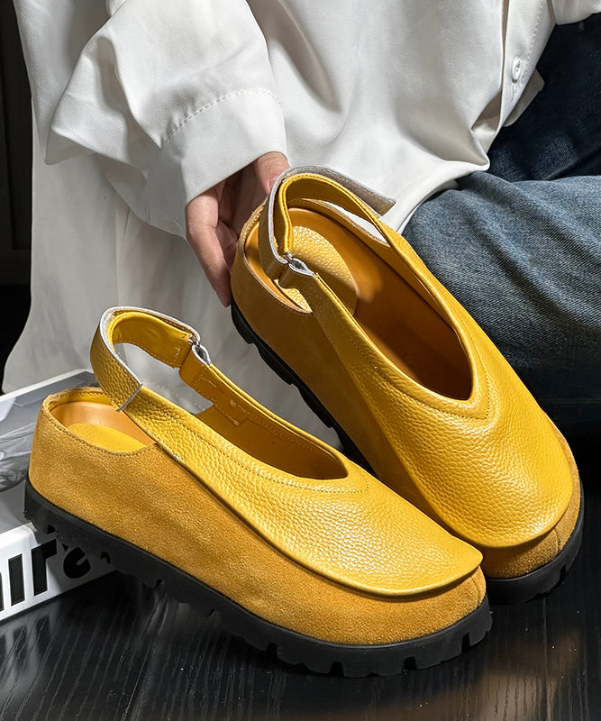 Yellow Cowhide Platform Boho Flat Shoes