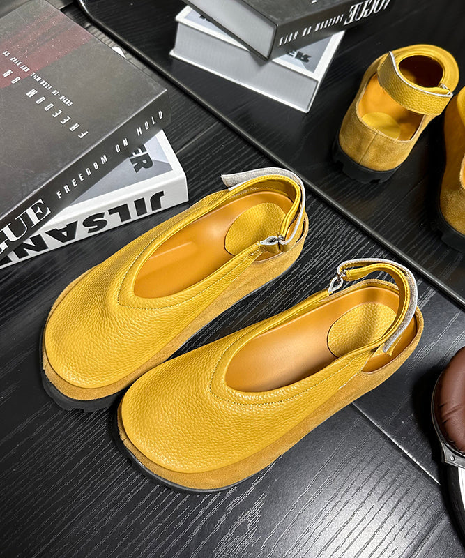 Yellow Cowhide Platform Boho Flat Shoes