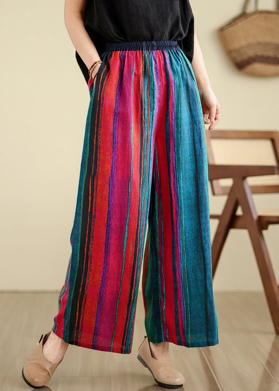 Colorblock Striped Linen Wide-Leg Pants
