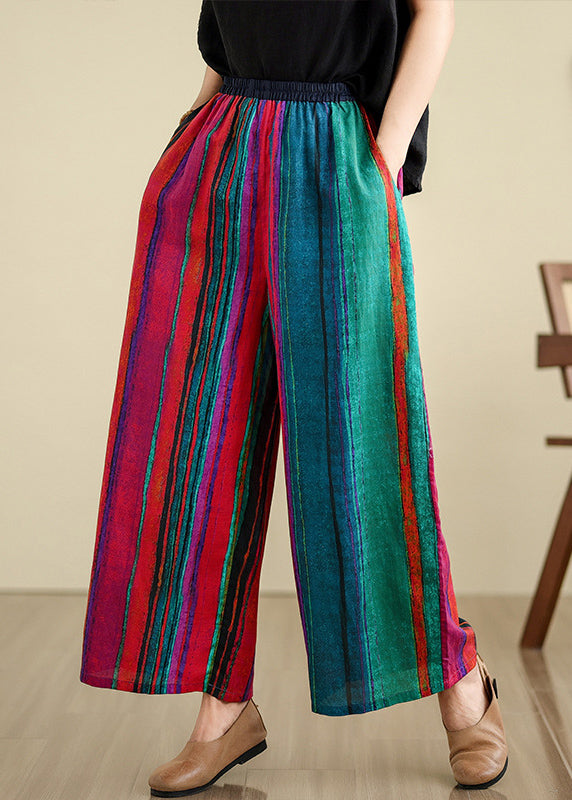 Colorblock Striped Linen Wide-Leg Pants