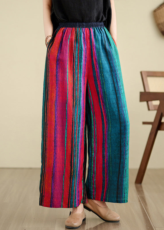 Colorblock Striped Linen Wide-Leg Pants