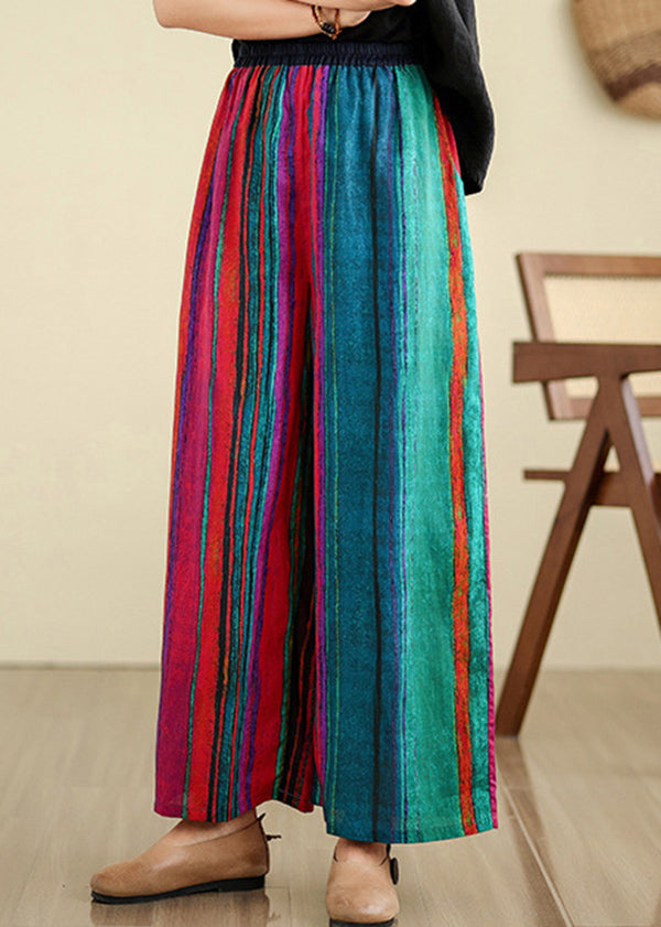 Colorblock Striped Linen Wide-Leg Pants