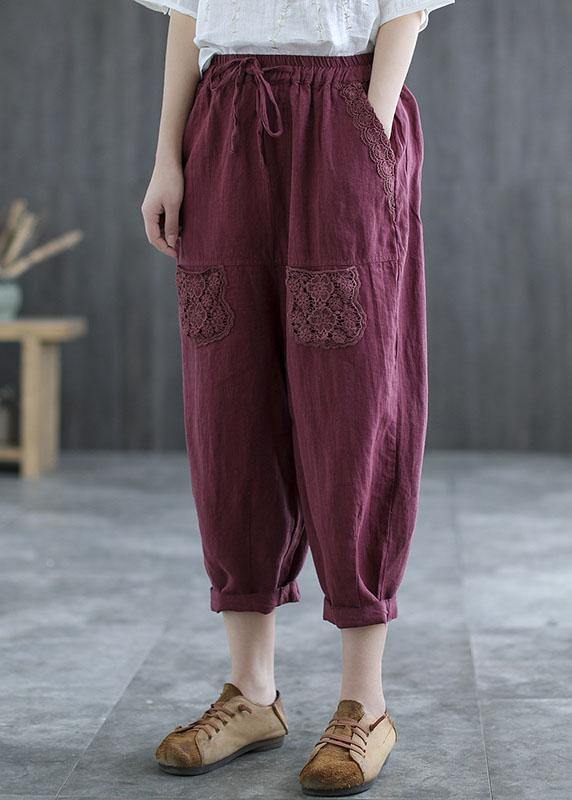 Mulberry Embroidered Linen Crop Pants