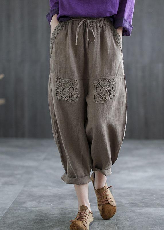 Mulberry Embroidered Linen Crop Pants
