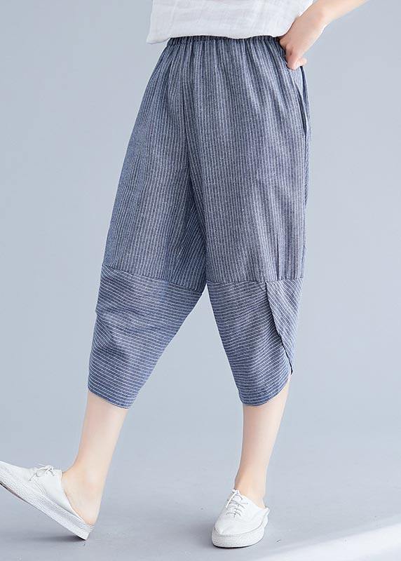 Navy Striped Patchwork Linen Pants