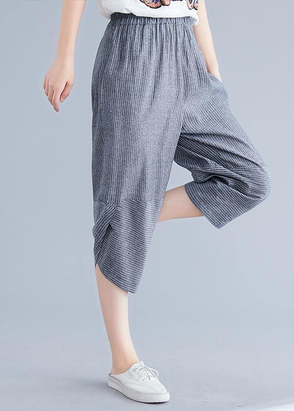 Navy Striped Patchwork Linen Pants
