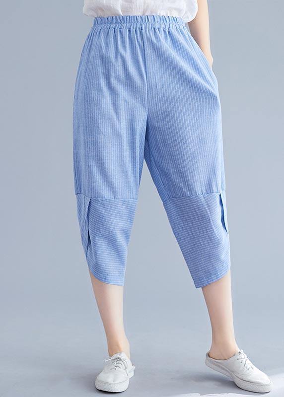 Navy Striped Patchwork Linen Pants
