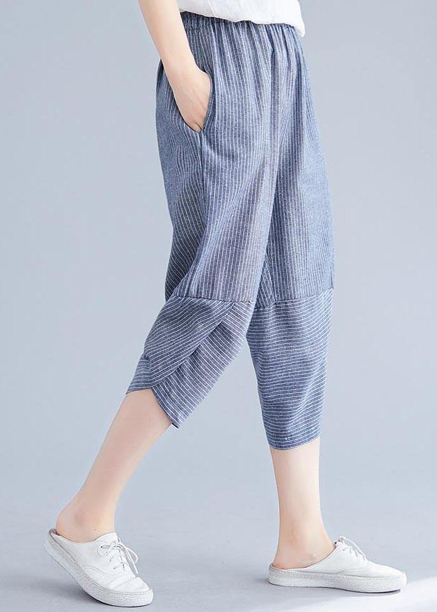 Navy Striped Patchwork Linen Pants