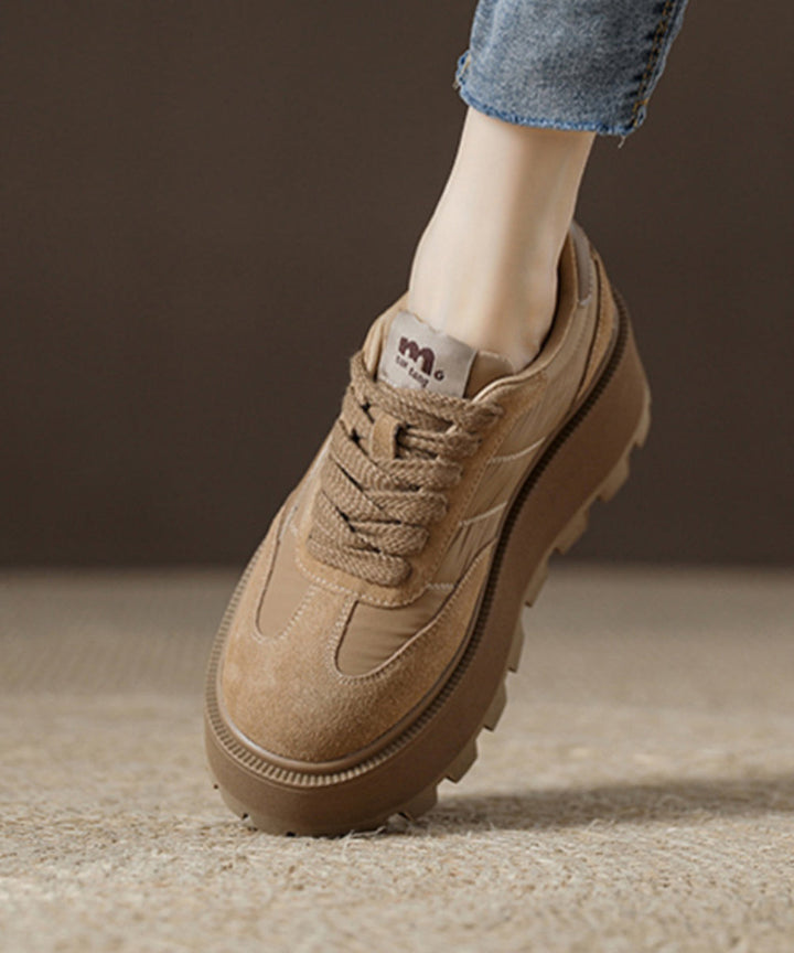 Khaki Suede Cross Strap Platform Flats