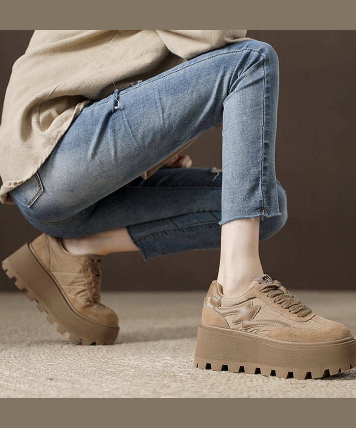 Khaki Suede Cross Strap Platform Flats
