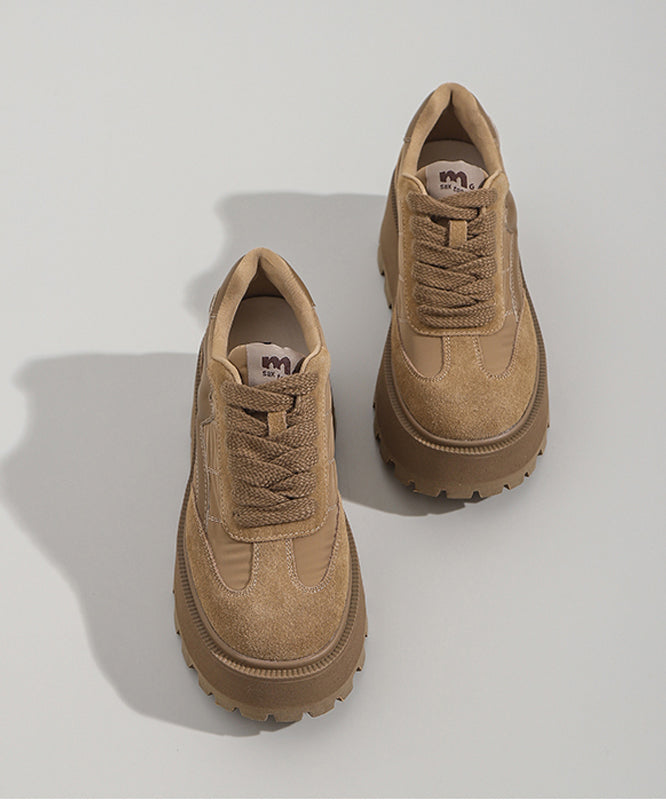 Khaki Suede Cross Strap Platform Flats
