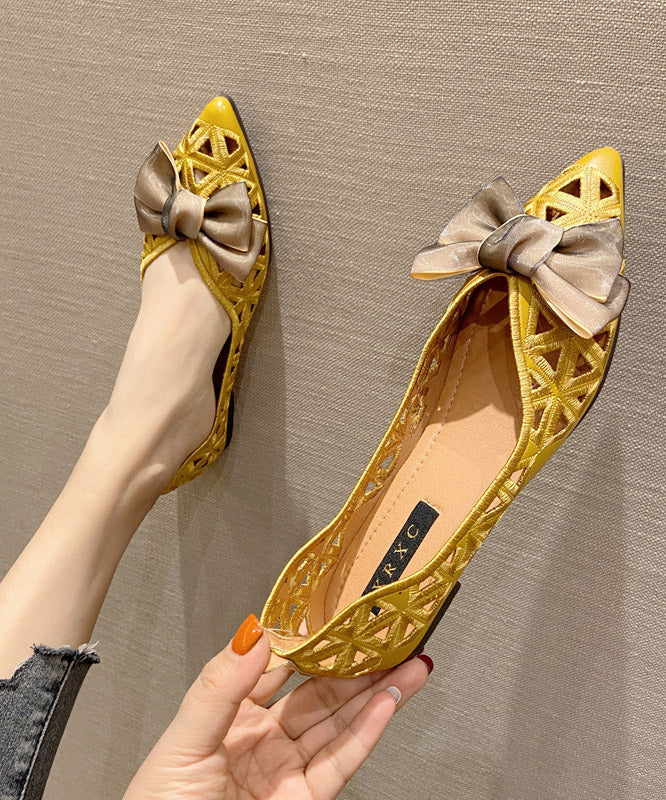 Yellow Pointed Toe Bow Flat Shoes