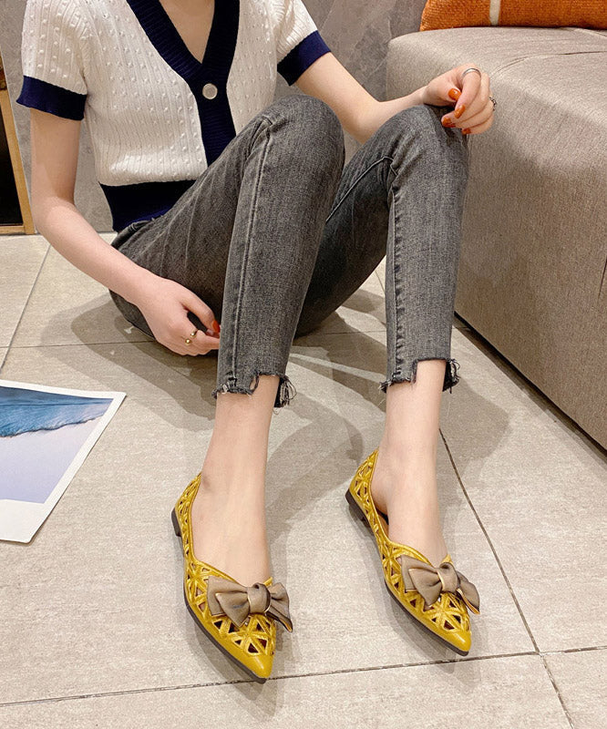 Yellow Pointed Toe Bow Flat Shoes