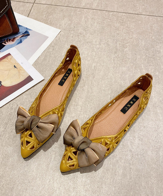 Yellow Pointed Toe Bow Flat Shoes