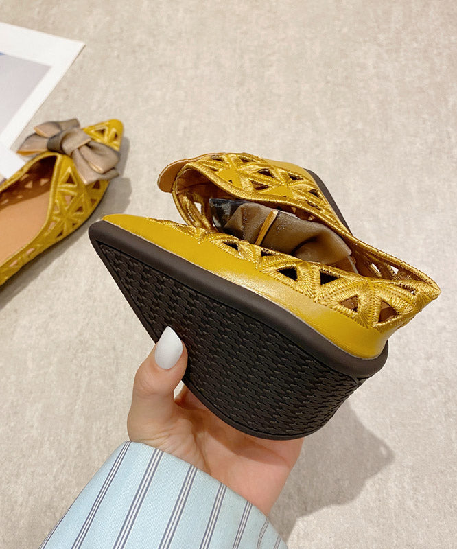 Yellow Pointed Toe Bow Flat Shoes