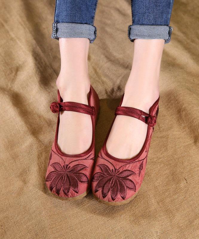 Green Embroidered Buckle Strap Flats