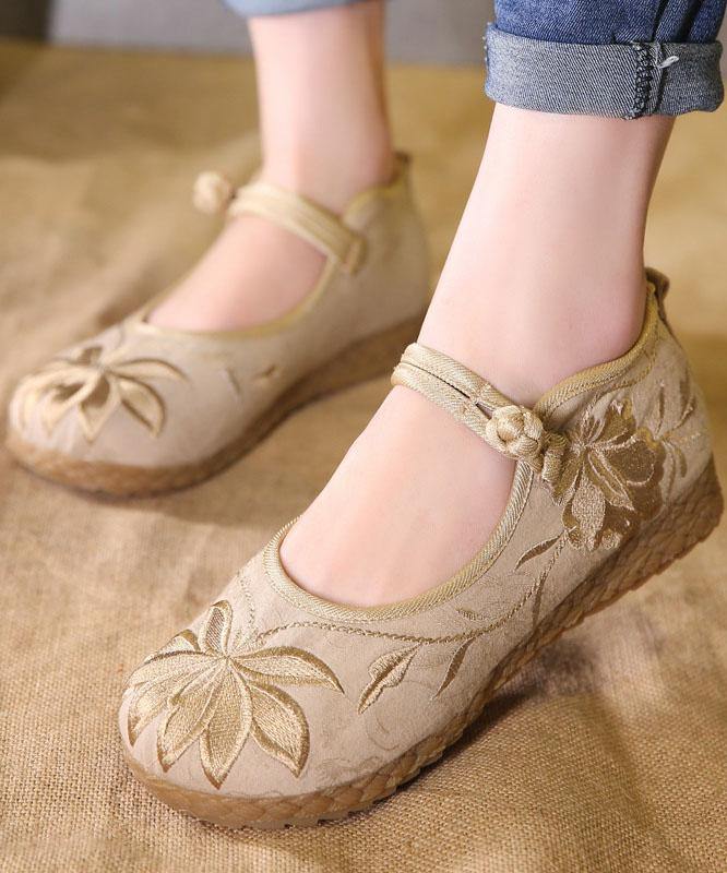 Green Embroidered Buckle Strap Flats