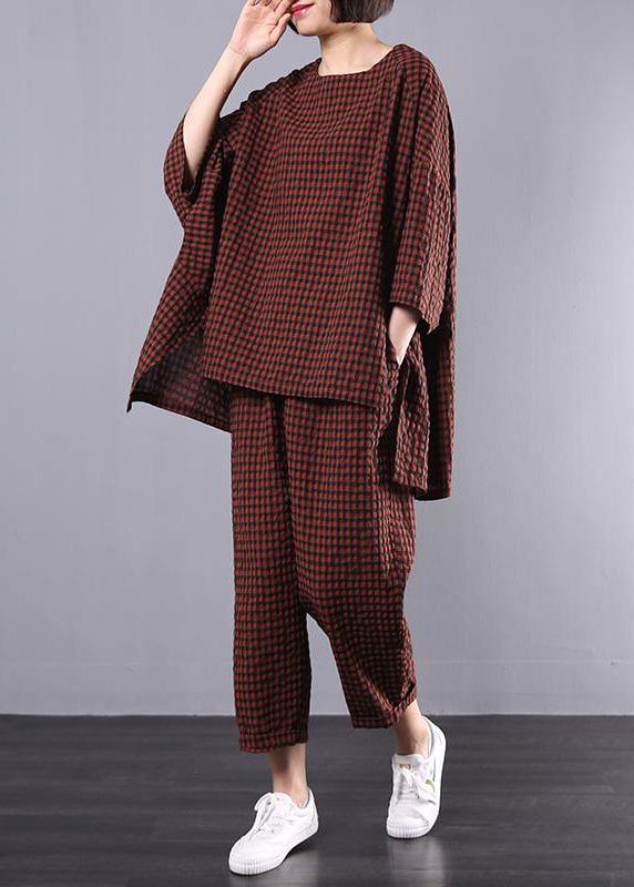 Grey Plaid Vintage Linen Pants Set