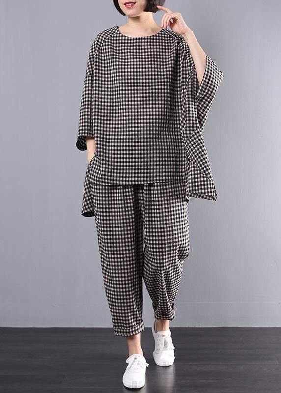 Grey Plaid Vintage Linen Pants Set