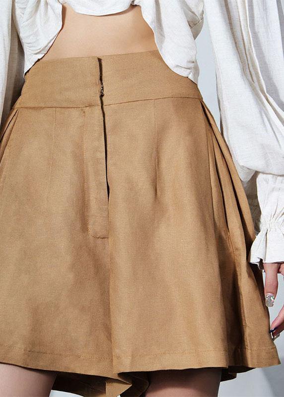 Brown High Waist Wide-Leg Linen Pants