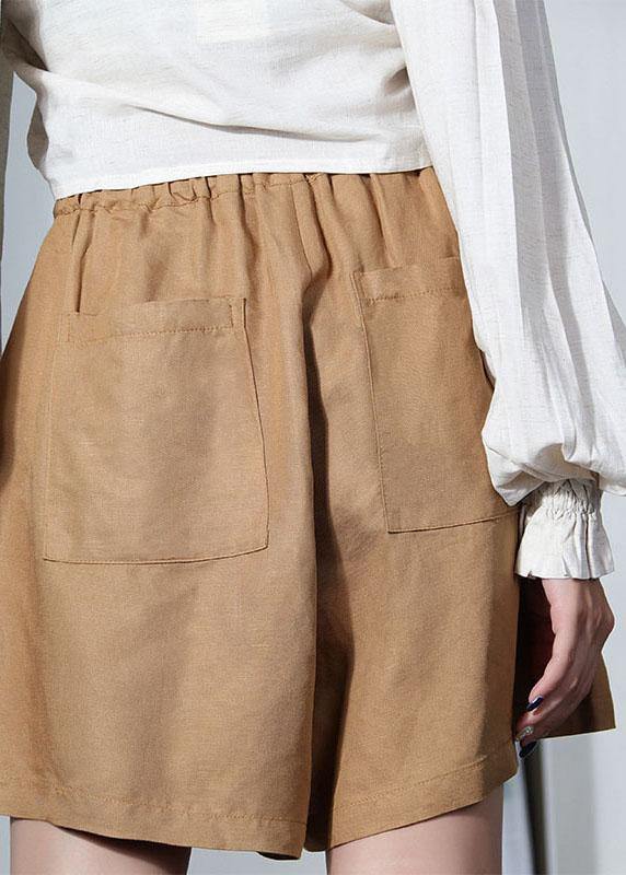 Brown High Waist Wide-Leg Linen Pants