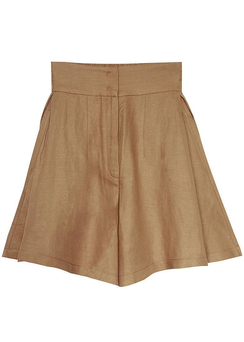 Brown High Waist Wide-Leg Linen Pants