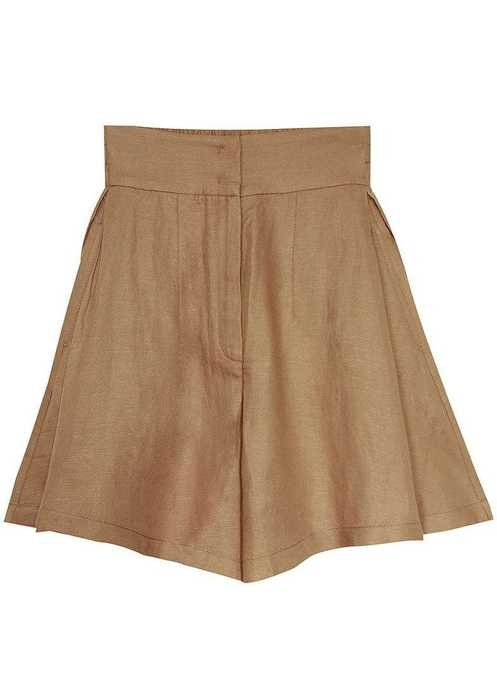 Brown High Waist Wide-Leg Linen Pants