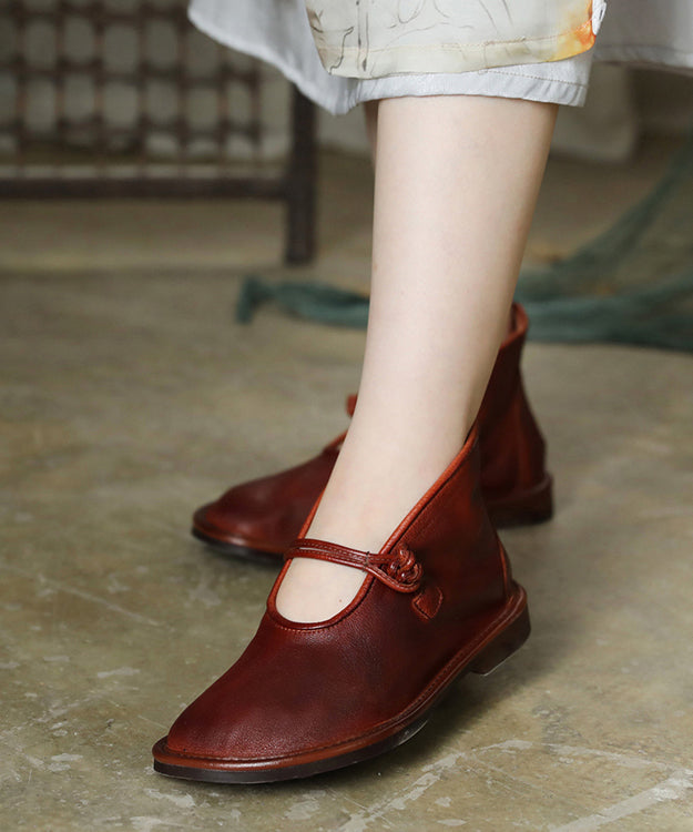Green Cowhide Upper Buckle Flat Shoes