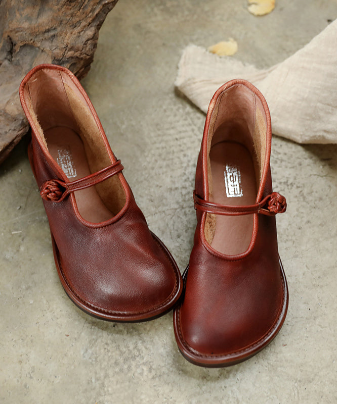 Green Cowhide Upper Buckle Flat Shoes