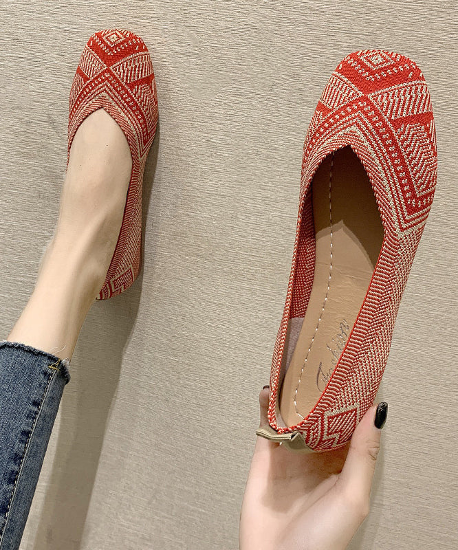Red Knit Boutique Print Flat Shoes