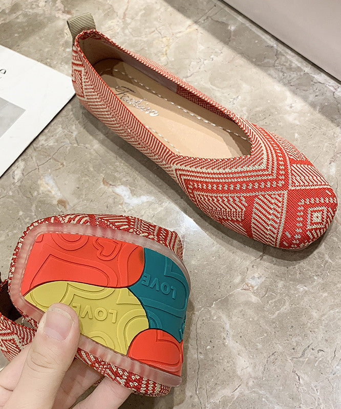 Red Knit Boutique Print Flat Shoes